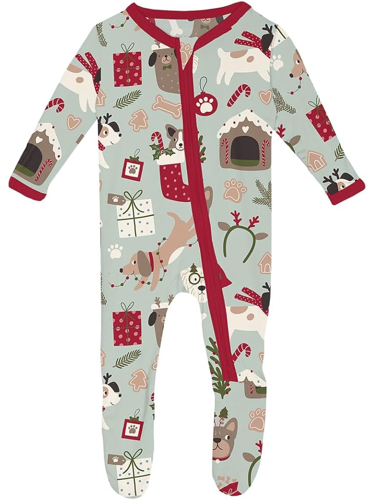 White Kickee Pants Print Footie with 2 Way Zipper (Infant)
