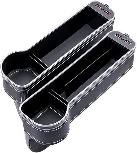 Miniatura 8 de Paquete de 2 organizadores para asiento de automóvil, organizador 3 en 1, caja de almacenamiento para asiento delantero, incluye 1 cargador USB para