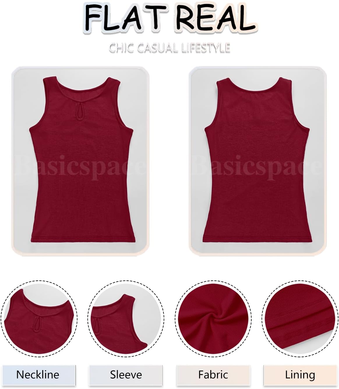 Basicspace Womens Sleeveless Tank Tops Cutout Neck Keyhole Slim Fitted Ribbed Knit Trendy Tight Tops - Image 4