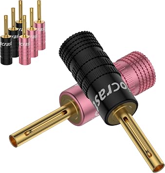 Tertullus 8 Pcs Spring Pin Banana Plug Gold Glated SpeakerConnector Banana Clips for Speaker Wire4 Pink+4Black