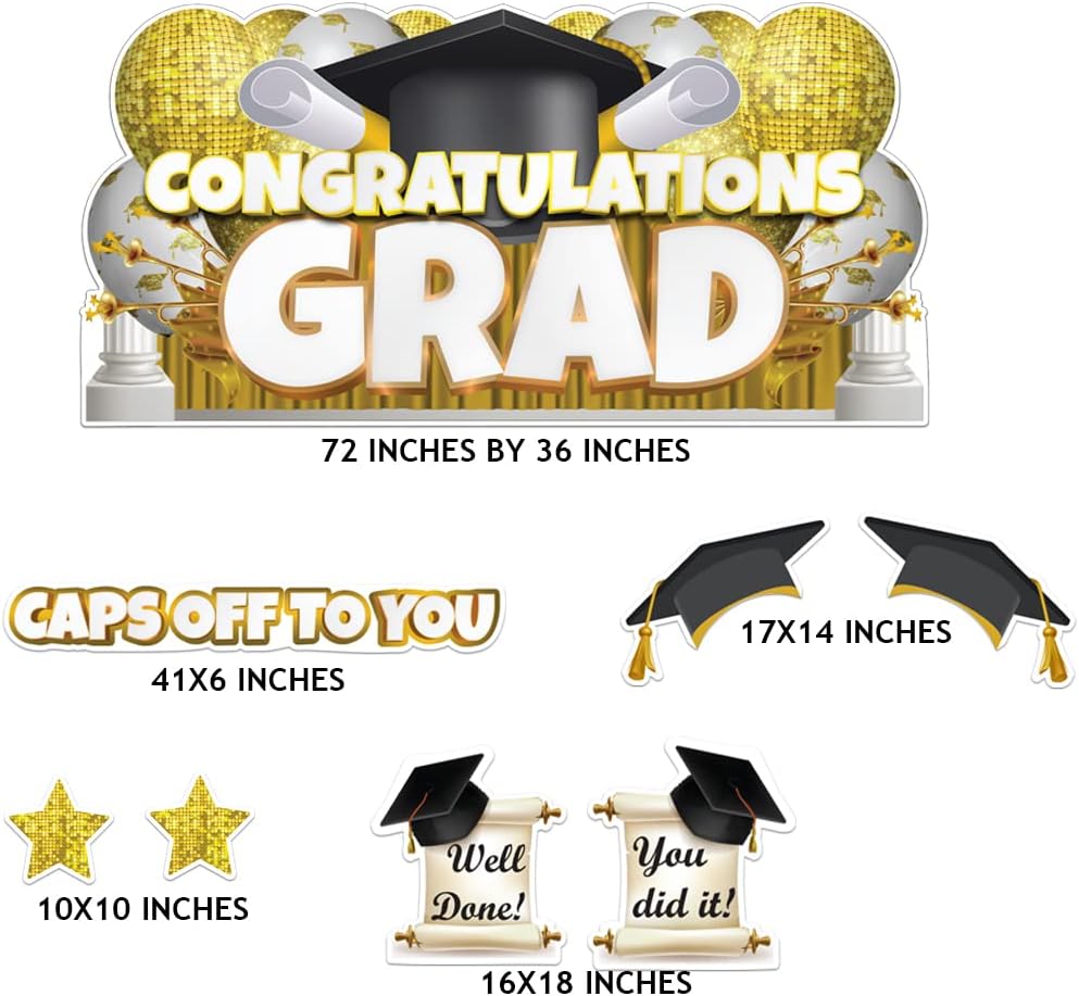 Congratulations Grad Yard Sign Set - Oversized Graduation Yard Decorations, 8-Piece EZ Card Set, 72x36 Inches, Waterproof (Yellow)