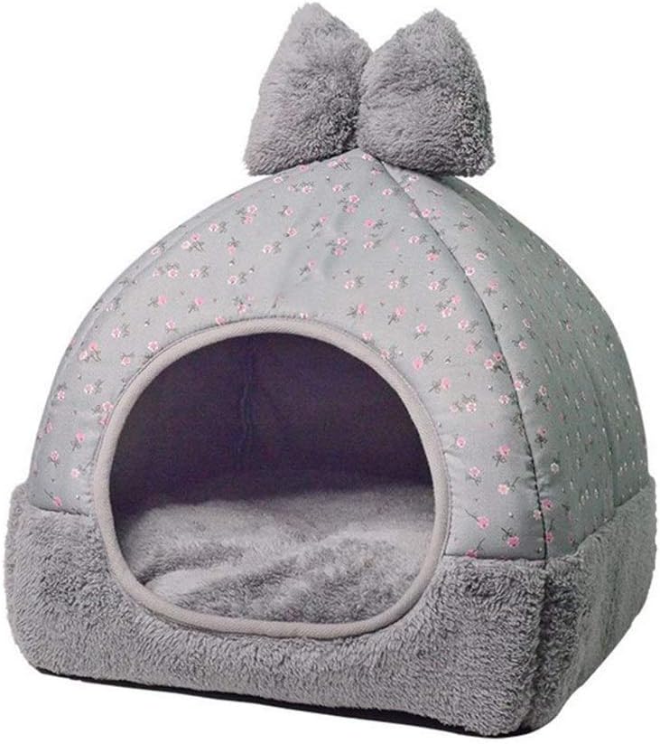 Portable Rabbit Design Cat House with A Hole Warm Soft Pet Beds Tent Removable Washable Cats Nest Litter Puppy Kennel. (Color : Pink Grid Size : L (43x43x40cm)) (Pink grid S(29x29x29cm))