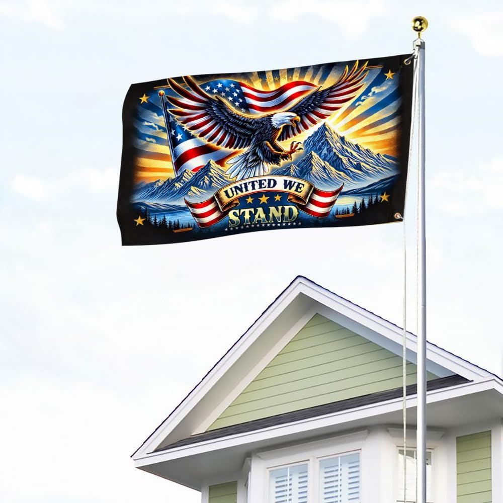 American Flag-United We Stand Eagle Patriotism Grommet Flag TQN4159GF, 3x5 ft., With Flagpole Mounting Rings-USA Flags Premium Polyester-Decorative Indoor Outdoor Flag