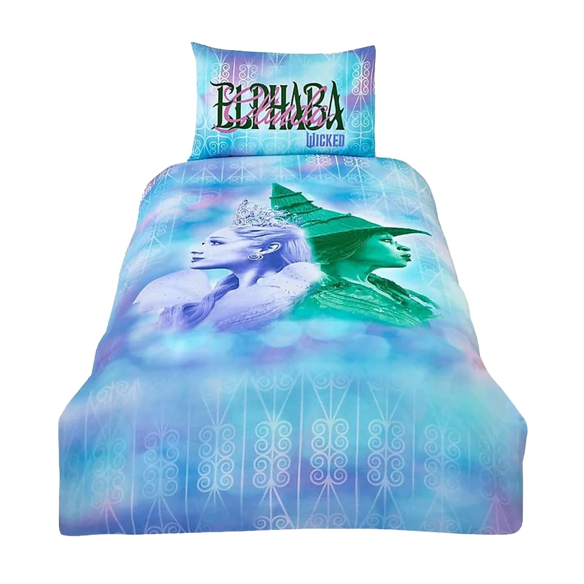 Dreamtex Pink, Green, Blue Wicked Glenda & Elphaba Reversible 2 In 1 Design Single Duvet Cover And Pillowcase Set - Wicked For Good