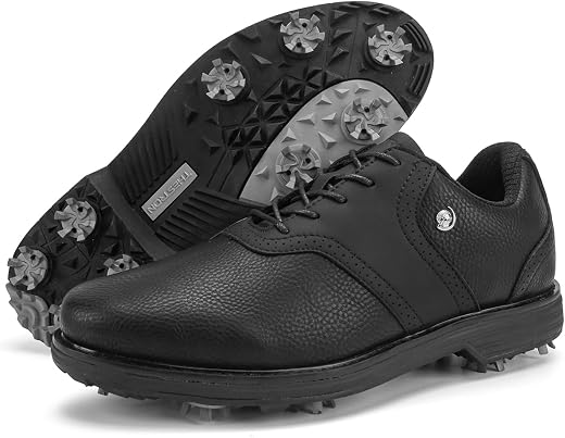 Rhyoam Mens Golf Shoes Spikes Mens Golf Sneakers Outdoor Hiking Shoes for Golfers, black, 12.5 UK