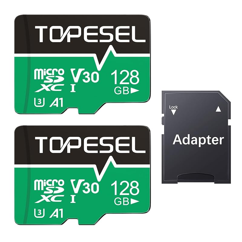 TOPESEL 128GB Micro SD Card 2 Pack with Adapter, High Speed TF Card, Memory Card microSDXC for Camera, Smartphone, Tablet, Dash Cam, Drone, UHS-I, U3, A1, 4K UHD, V30(128GB 2Pack)