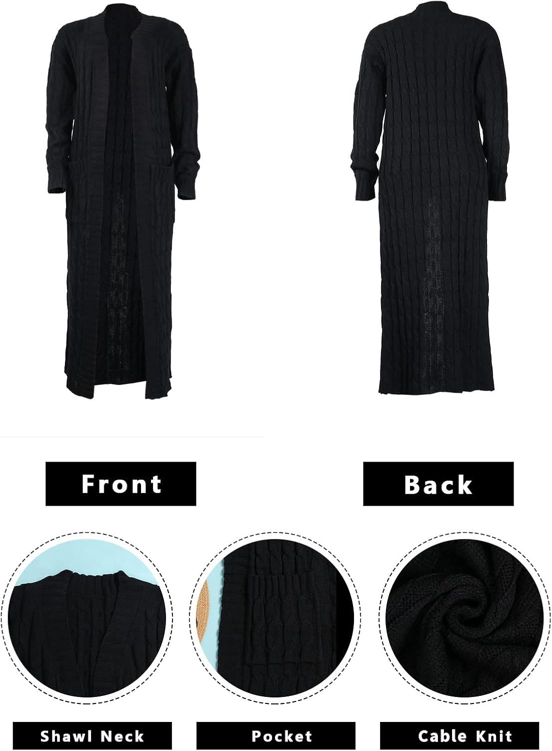 SHINFY Women Long Sleeve Open Front Knit Long Cardigan Casual Knitted Maxi Sweater Coat Outwear with Pockets