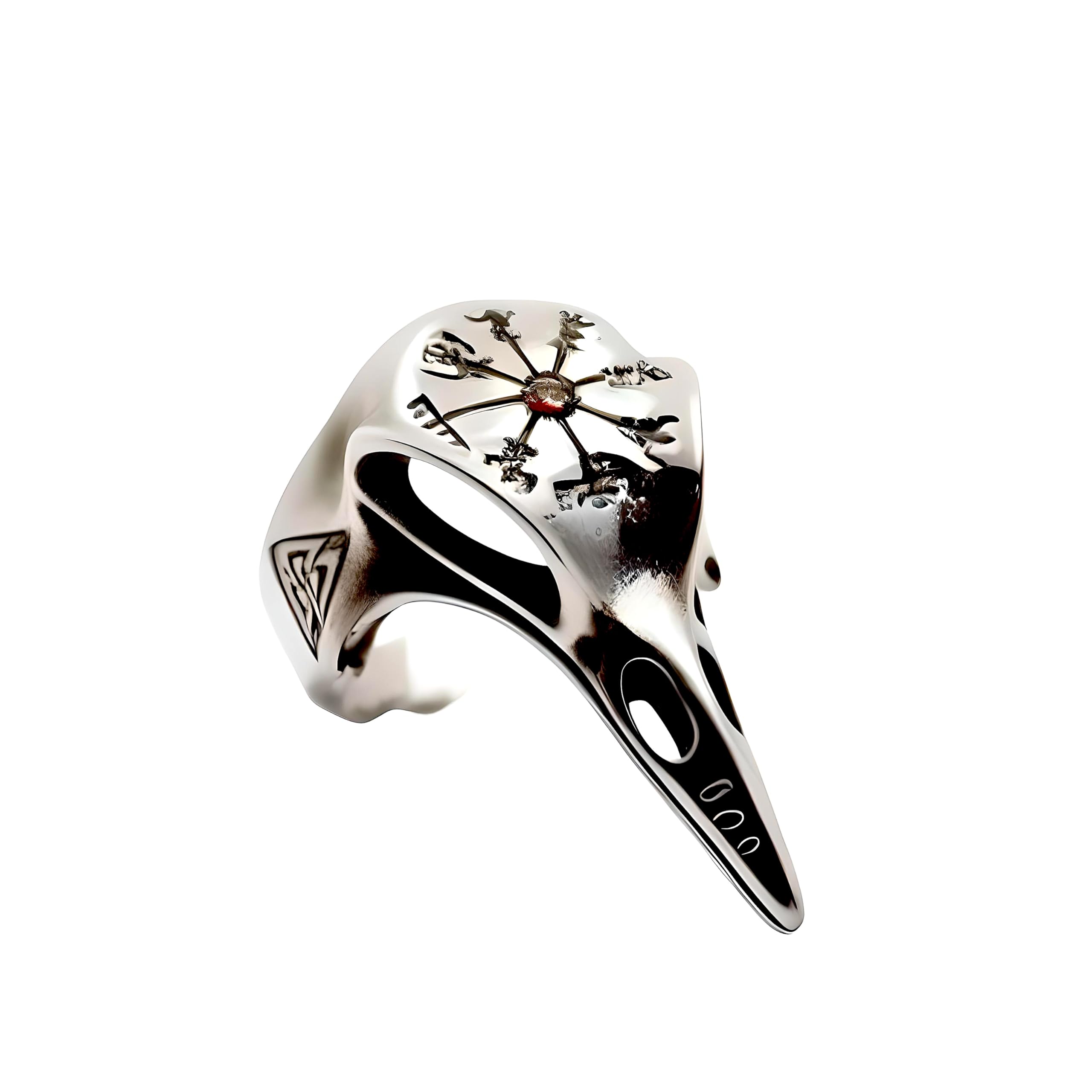 Vintage Viking Crow Skull Rings For Men | Luxury Solid Pure Titanium Stainless Steel Ring Jewellery (Red and Black Stone - Stainless Steel, 17-21- 24)-image-25