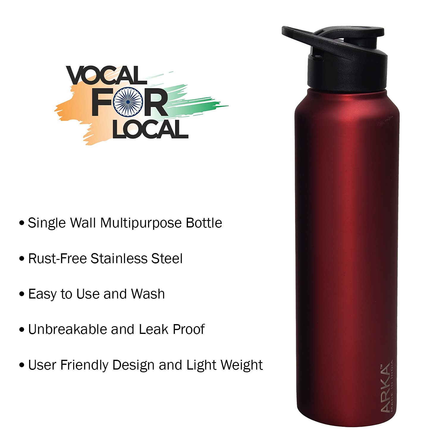 ARKA Stainless Steel Chromo Water Bottle, 1 Liter each, Matt Red, ideal to store water and all other beverages.(pack of 2) 4
