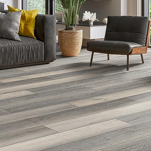 Msi Ridgemont 7 In. X 48 In. Waterproof Laminate Wood Flooring, Hybrid Rigid Core Flooring, Laminate Tile, Click Lock Floating Floor, Laminate Planks, Wood Grain Finish, 17.955 Square Feet, Lewes Gray #TOP3