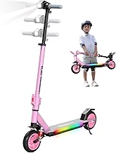 RCB R12 MAX Electric Scooter Children for 6-12 Years, Up to 18 km/h and 15 km, 7 Inch Folding Electric Scooter, 3-Height Adjustable, Rainbow Lights, Suspension, LED Display, Gifts for Children