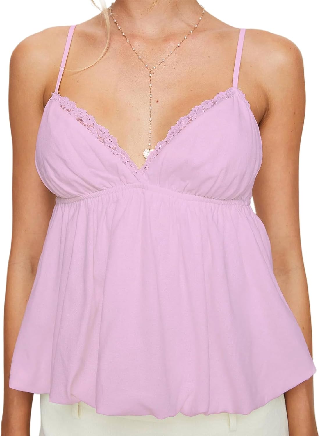 Women Y2K Cami Shirt Sexy V Neck Sleeveless Peplum Crop Top Spaghetti Strap Babydoll Tank Tops Going Out Camisole