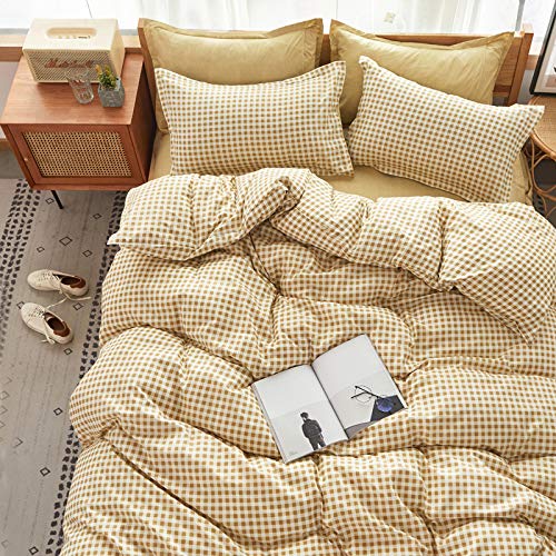 Jormey Duvet Cover Queen Size-Super Soft Duvet Cover,Soft Yellow Lattice Bedspread Cover Set,3 Pieces Queen Size Bedding Set With Zipper Closure And 2 Pillow Shams #TOP2