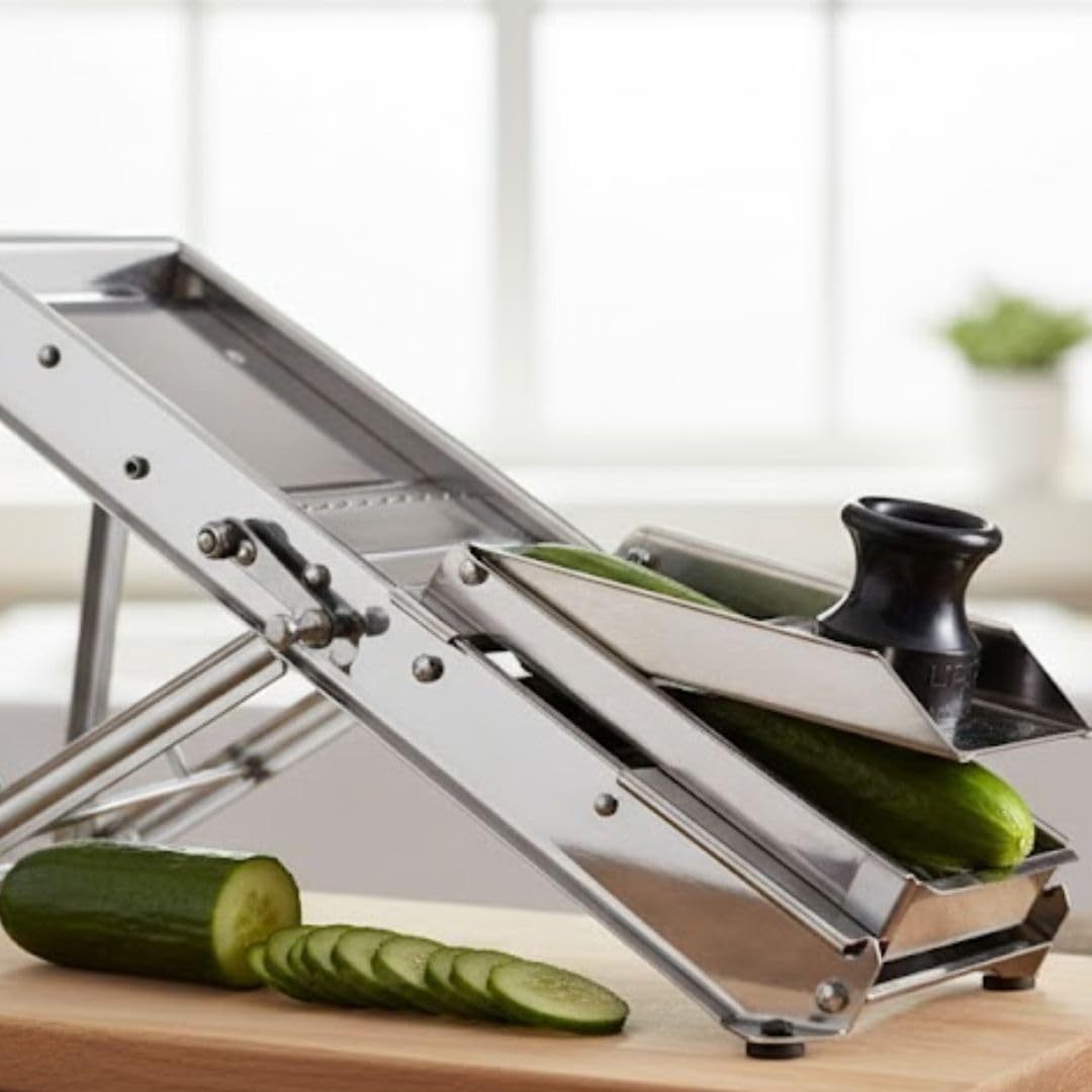 Soro Essentials - Verstellbarer Gemüsehobel aus Edelstahl mit 3 Klingen, Gemüsehobel für Küche, Gemüseschneider, Gemüseschneider, Kartoffelschneider, Mandoline, Kartoffelschneider
