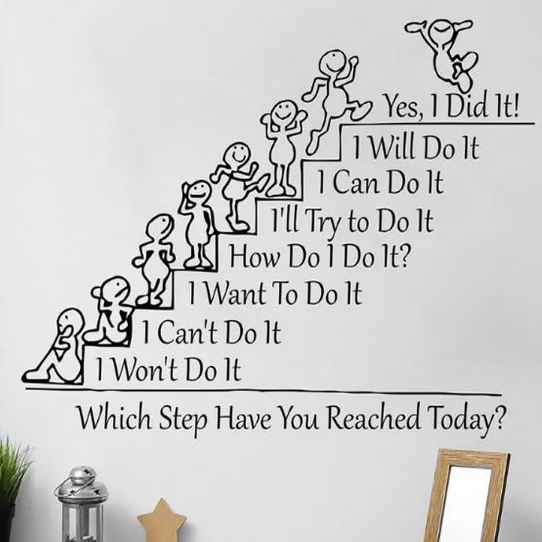 Which Step Have You Reached Today Motivation Quote Wall Decal Team Building Quotes School Class Rooms Wall Stickers Office 56X42CM