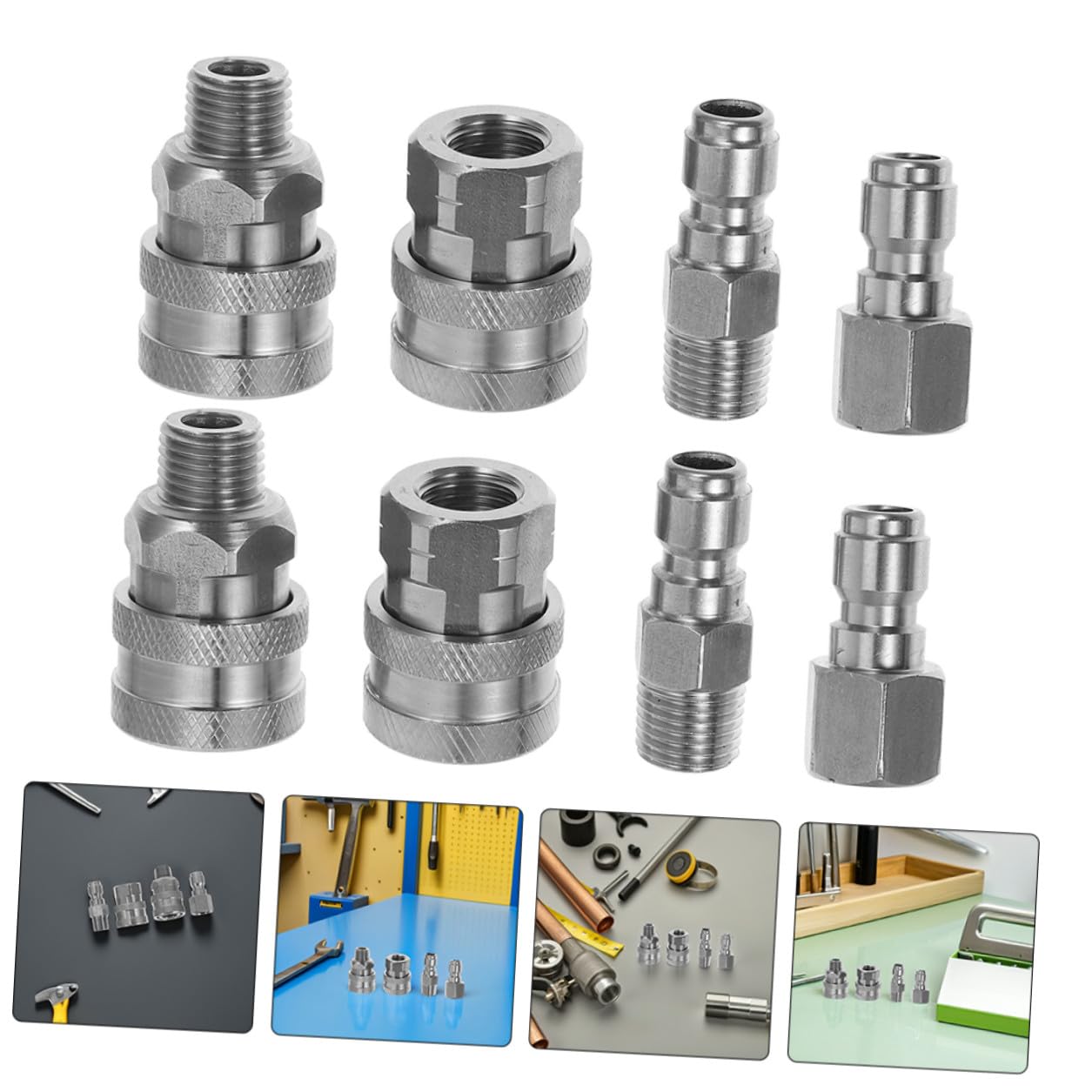 8 pezzi Adattatori Idropulitrice Acciaio Inox Raccordi Rapidi per Tubi Acqua Connettori Maschio e Femmina Resistenti Alta Pressione Compatibili con Attrezzi Pulizia Professionale