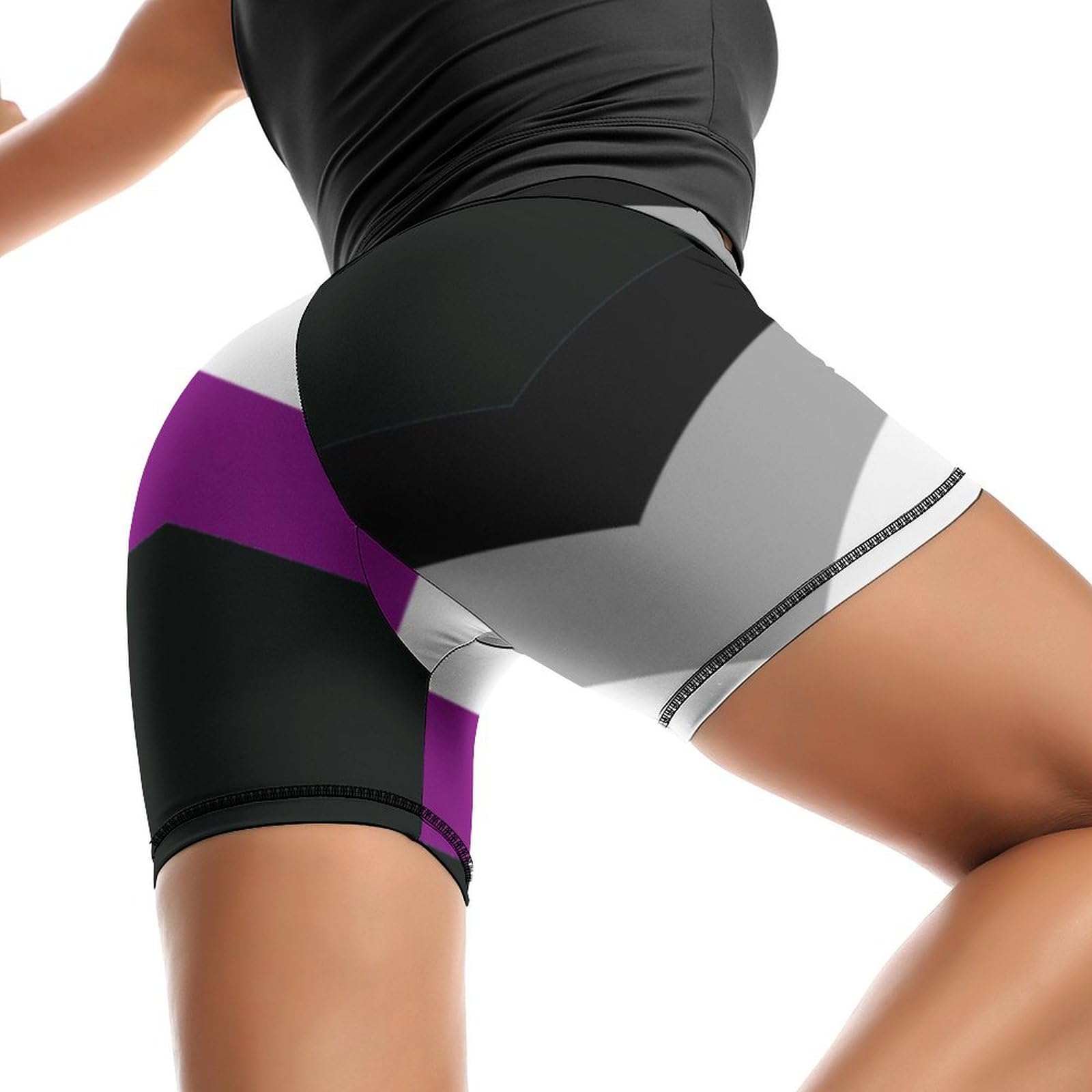 JYYAU Asexual Pride Flag LGBTQ High Waist Yoga Shorts for Women Athletic Shorts Leggings Running Pants Black
