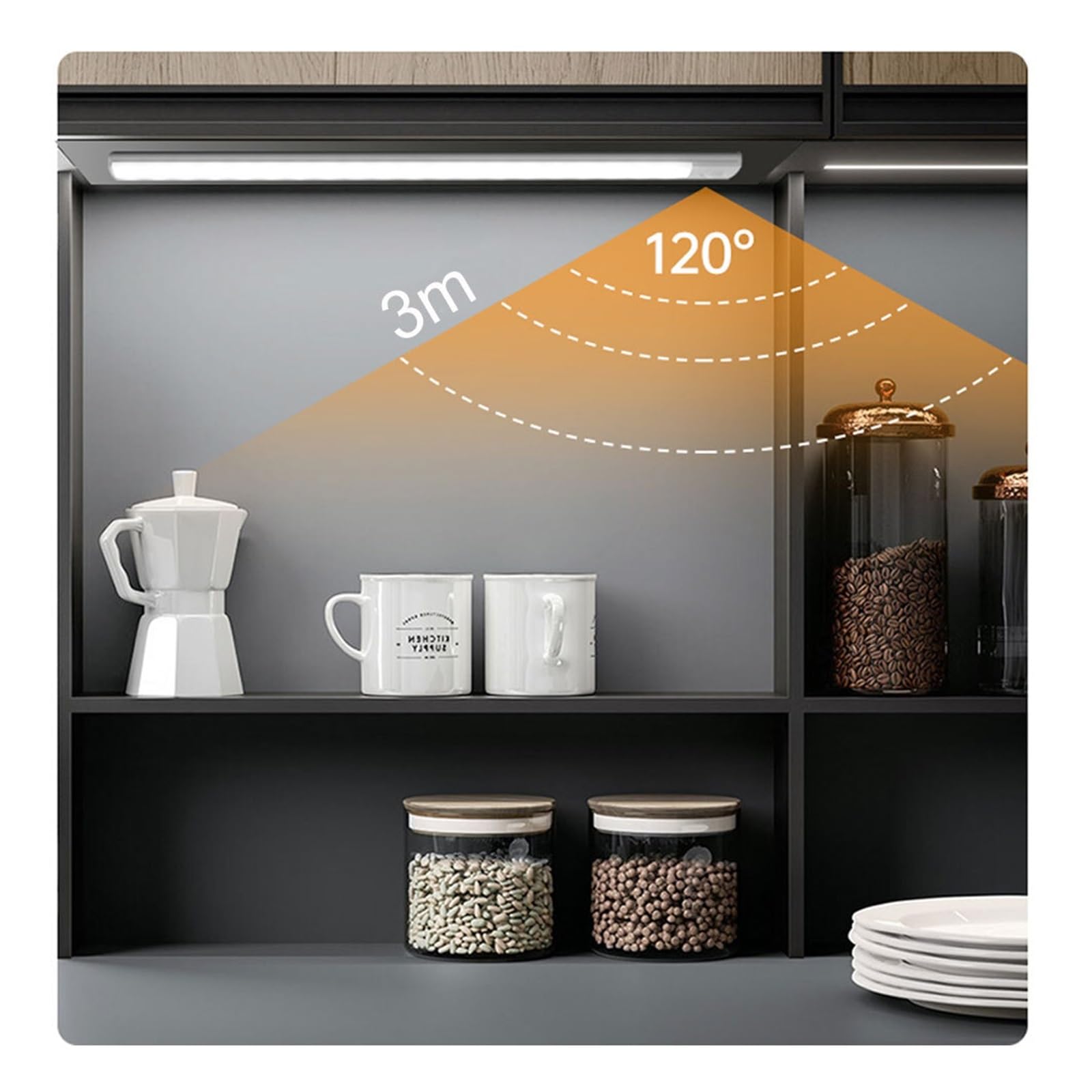 Unterschrank Leuchten Schlafzimmer Nachtlicht Motion Sensor Lichter Wireless USB Unter Schrank Licht For Küche Kleiderschrank Innen Beleuchtung(White Light,Black 60CM)