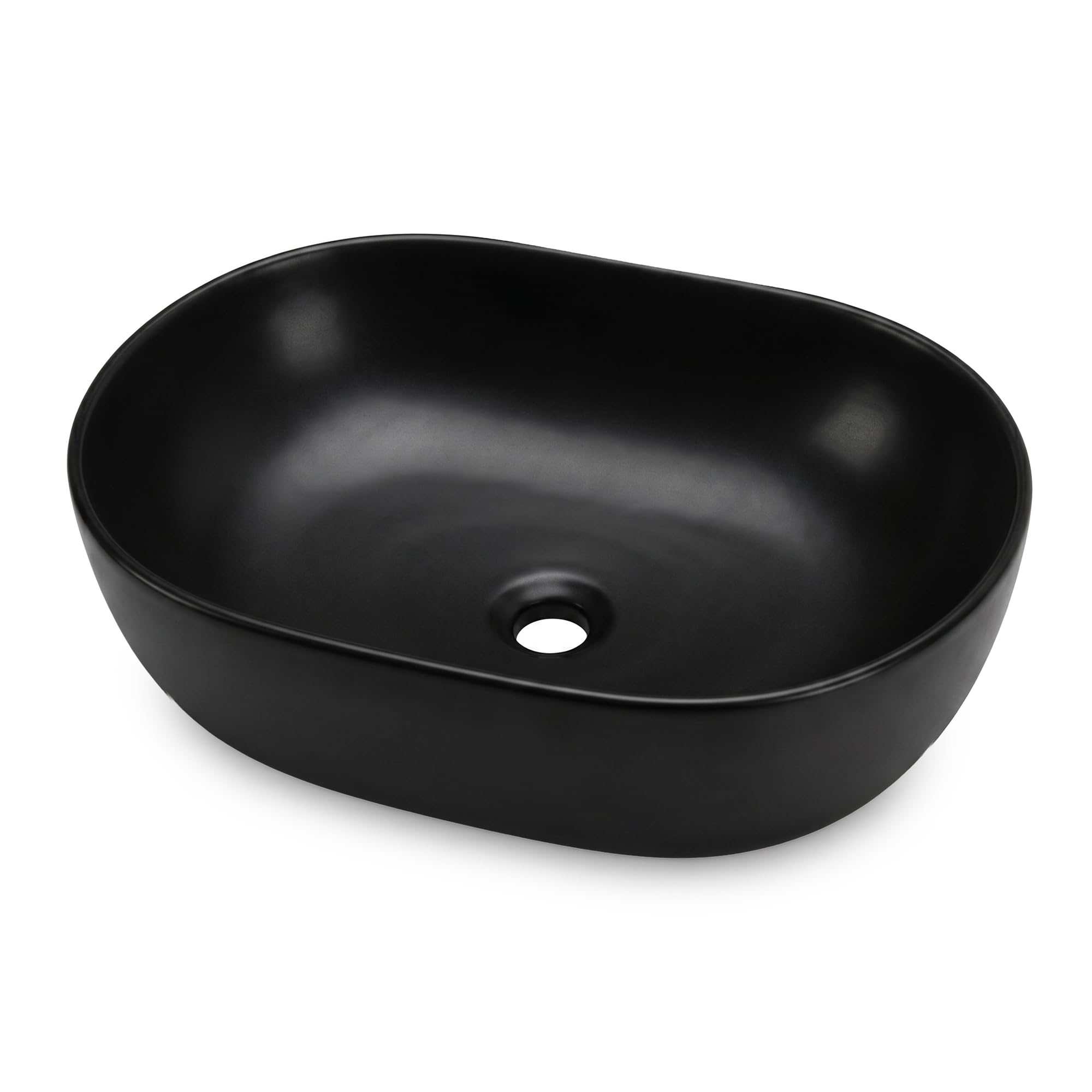 AKORD Lavabo da Appoggio Ovale in Ceramica ELIPSE - Lavandino Bagno Moderno 49 x 34,5 x 13,5 cm, Nero Opaco
