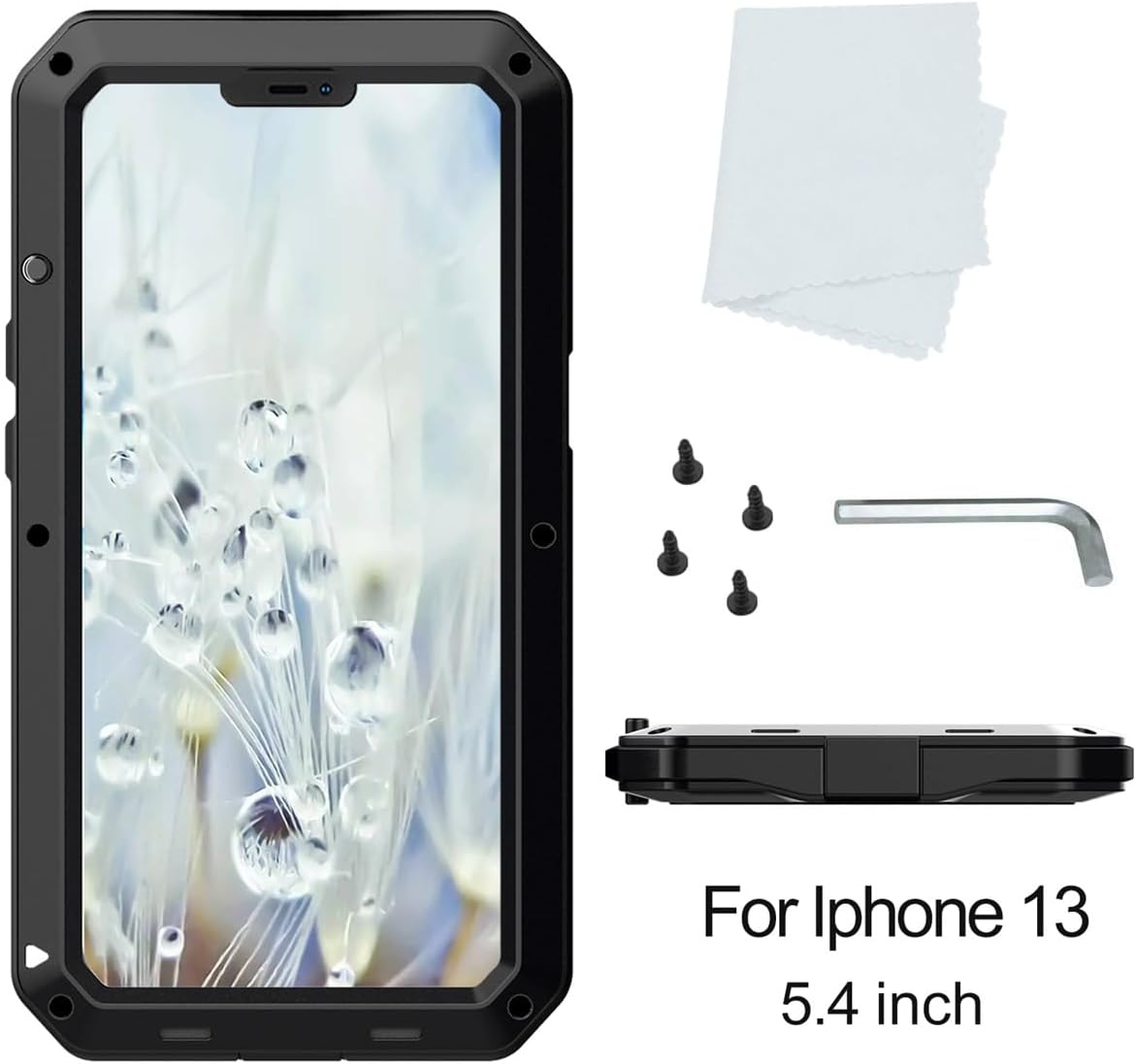 Wefor for iPhone 13 Mini Metal Case,Heavy Duty Shockproof Aluminum Alloy Tough Armour Military Grade Phone Case,360 Full Body Protective Cover with Silicone Built-in Screen Protector (Black)