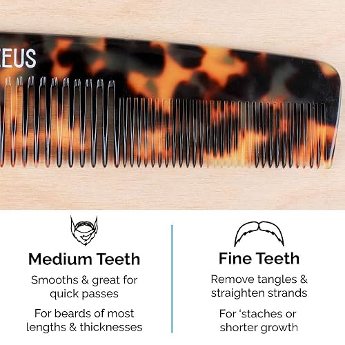 Miniatura 4 de ZEUS Peine de barba 2 en 1 hecho a mano con corte sierra, peine para bigote y barba de 7.5 pulgadas (concha de tortuga) C12