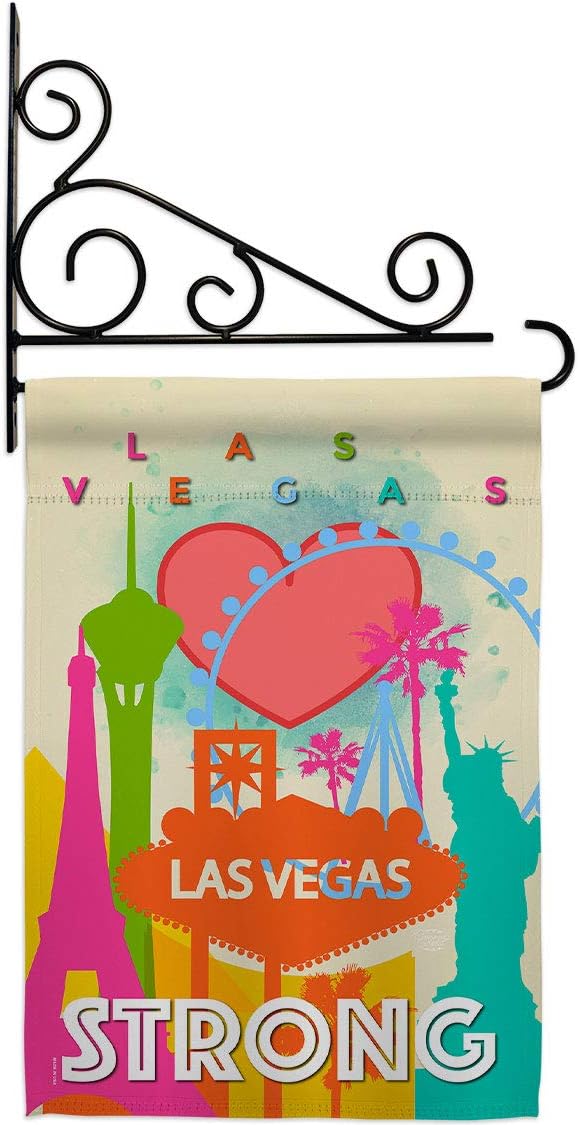 Las Vegas Strong Garden Flag Set Wall Holder Support Cause BLM Anti Racism Justice Revolution Movement Equality Social Small Decorative Gift Yard House Banner Double-Sided Made In USA 13 X 18.5