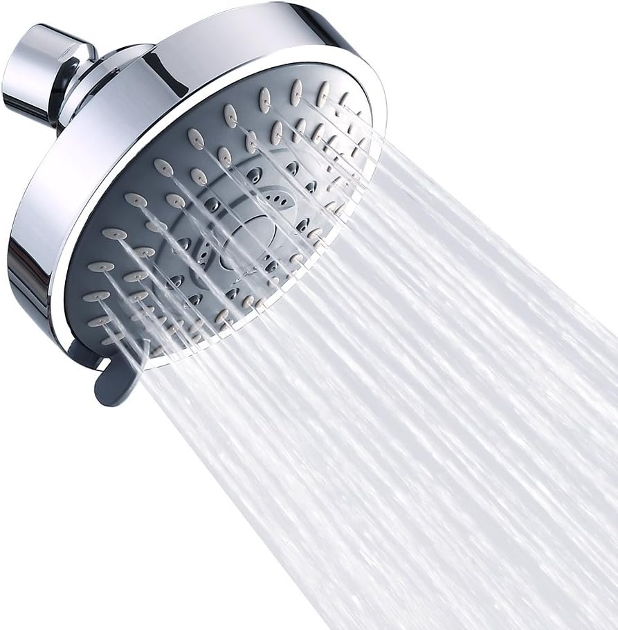 Shower Head High Pressure Adjustable Rain Showerhead Wall Mount Chrome, Ultimate Shower Experience Even Under Low Water Flow or Pressure - 5-Setting, 2.5 GPM, 4.1 Inch