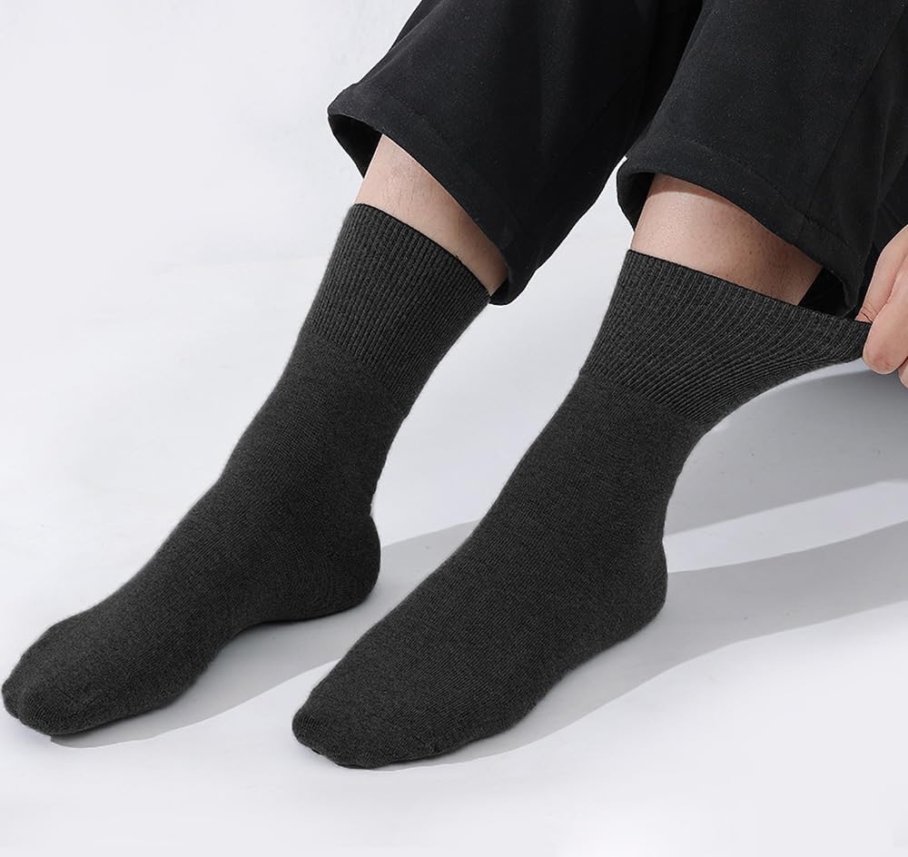 Rubber-Free Loose Wide Calf Cotton Crew Socks for Men and Women, Non-Binding Seamless Dress Socks Black, 5 Pairs - Image 6
