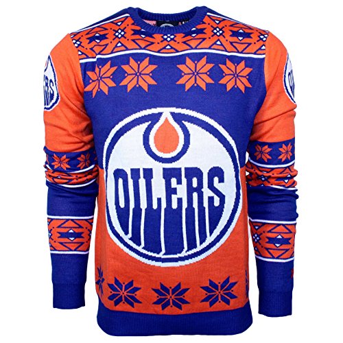 NHL Edmonton Oilers Big Logo Ugly Crew Neck Sweater, Large, Team Color