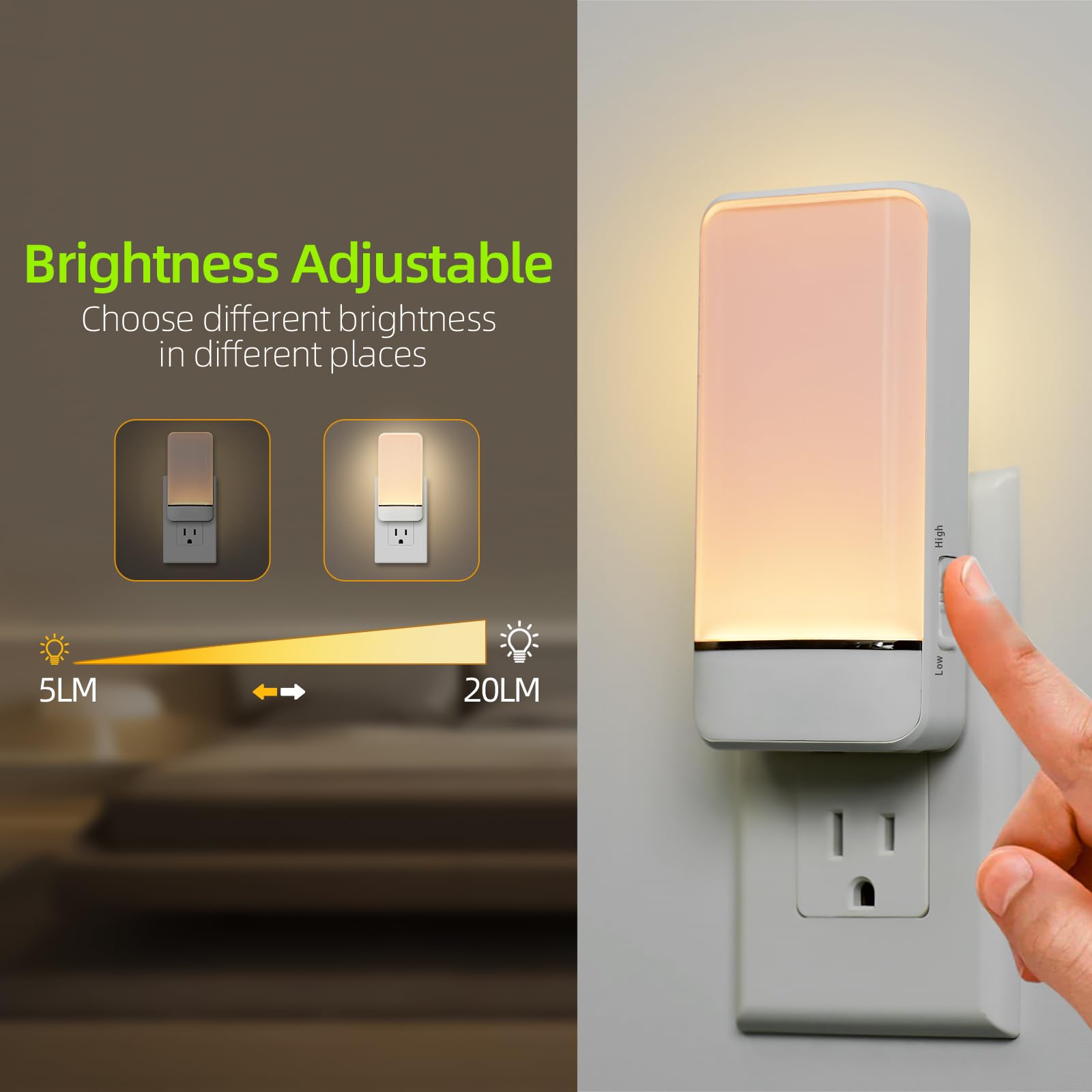 Dawnrise Luci notturne da collegare alla parete, luce notturna invisibile con sensore di movimento, luce bianca calda o fredda selezionabile, luminosità regolabile, luci notturne a LED per camera da