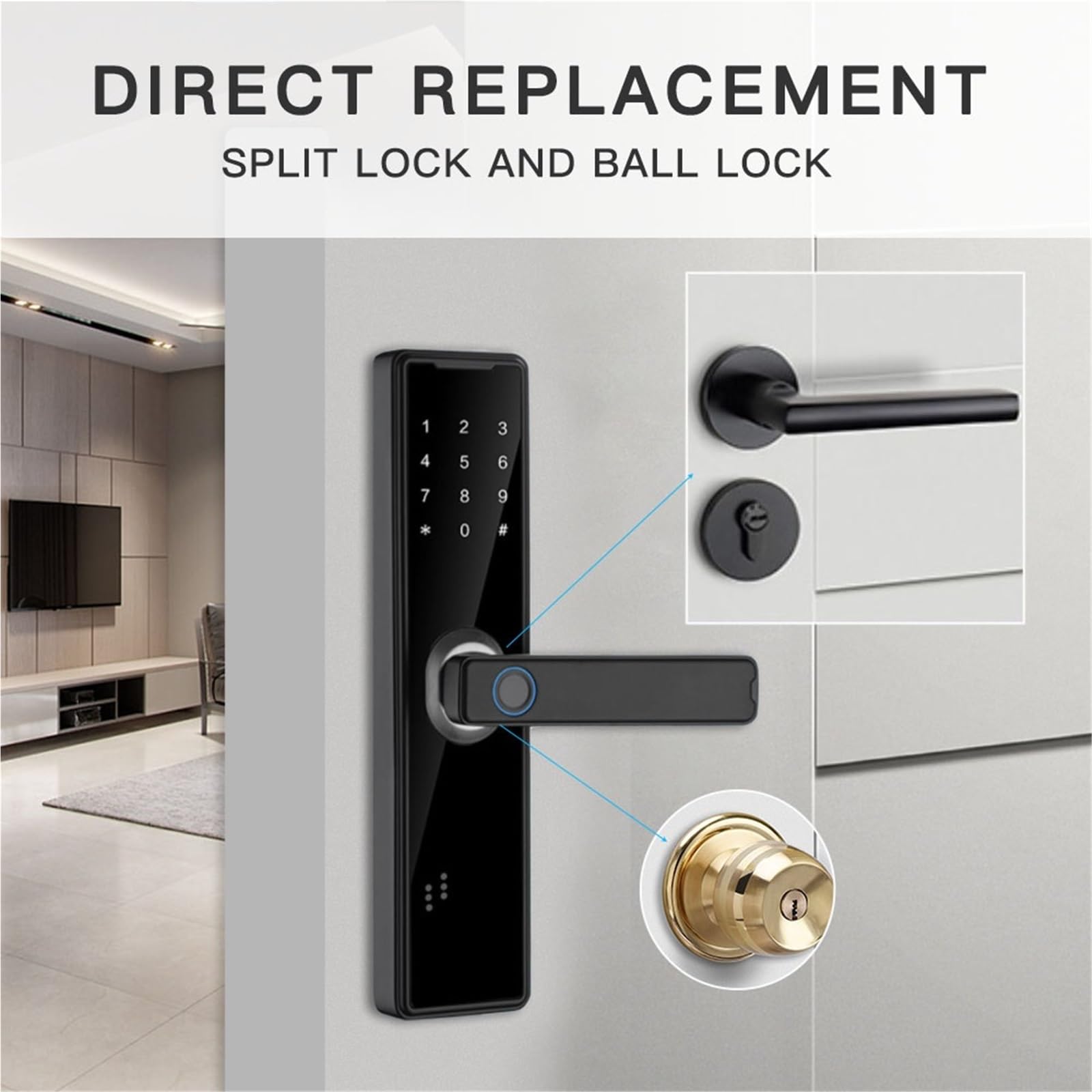 Serrure de porte intelligente biométrique à empreintes digitales, déverrouillage distance, carte sans clé, mot passe, serrure électronique Bureau Commercial(22x240 4085)