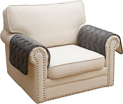 Eismodra Chair Arm Covers,Couch Arm Cover for Sofa Recliner Armchair Cats Dogs,Non Slip Armrest Arm Rest Slipcover Reclining Furniture Protectors Dark Gray, Set of 2