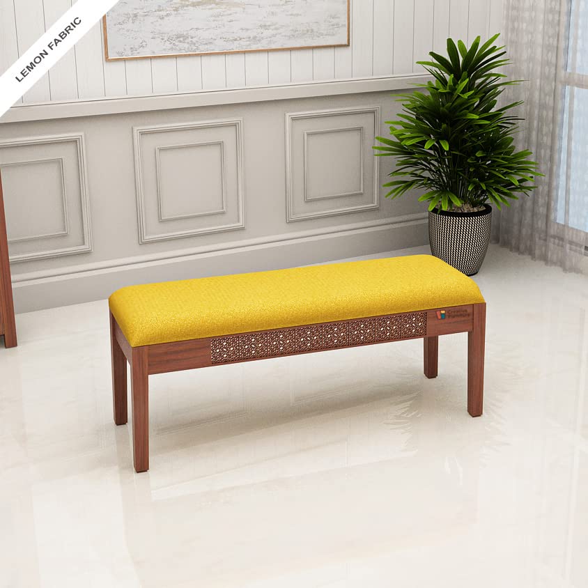 Creative FurnitureWooden Firm Mashriya Series Dining Bench cum Ottoman with Upholstered Seat Crafted Gracefully in with Velvet Upholstery(L 1400mm x D 460mm x H 460mm)(Olive Green Velvet)