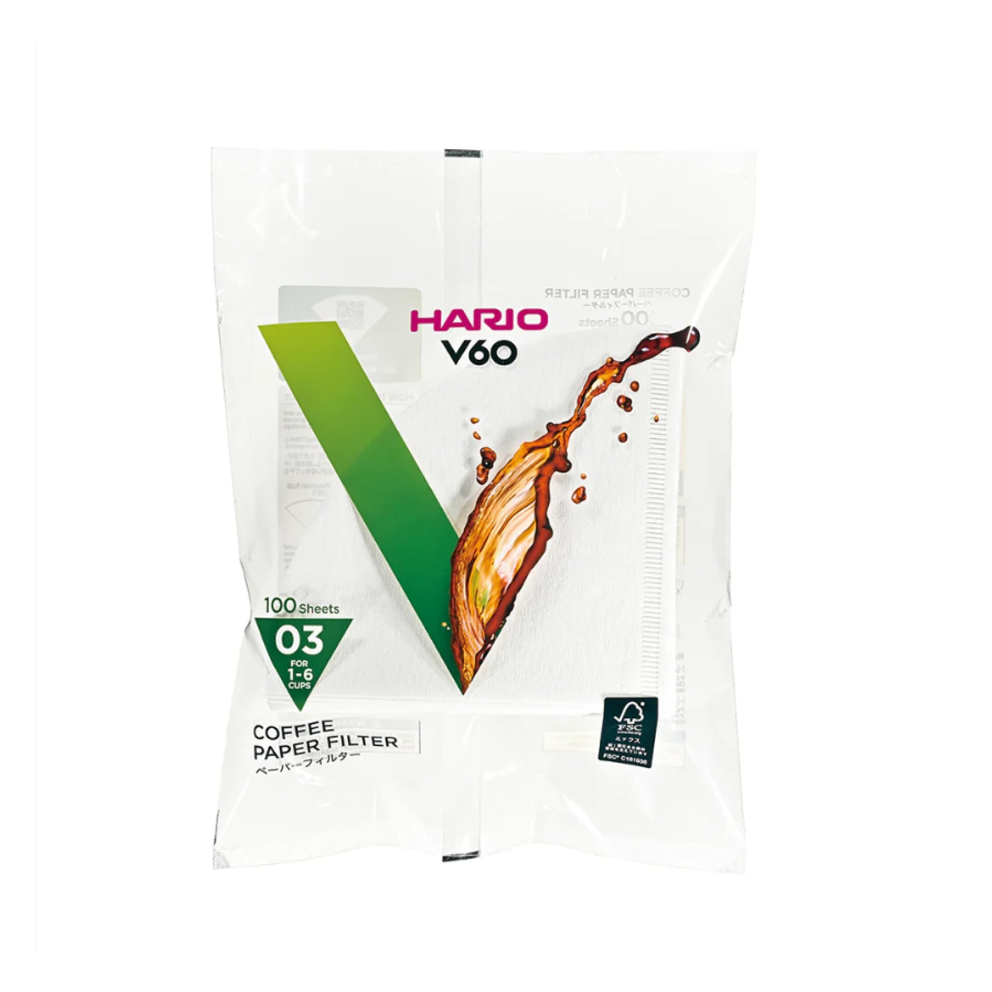 Hario V60 Misarashi Coffee Paper Filter (Size 03, 100 Count, White)