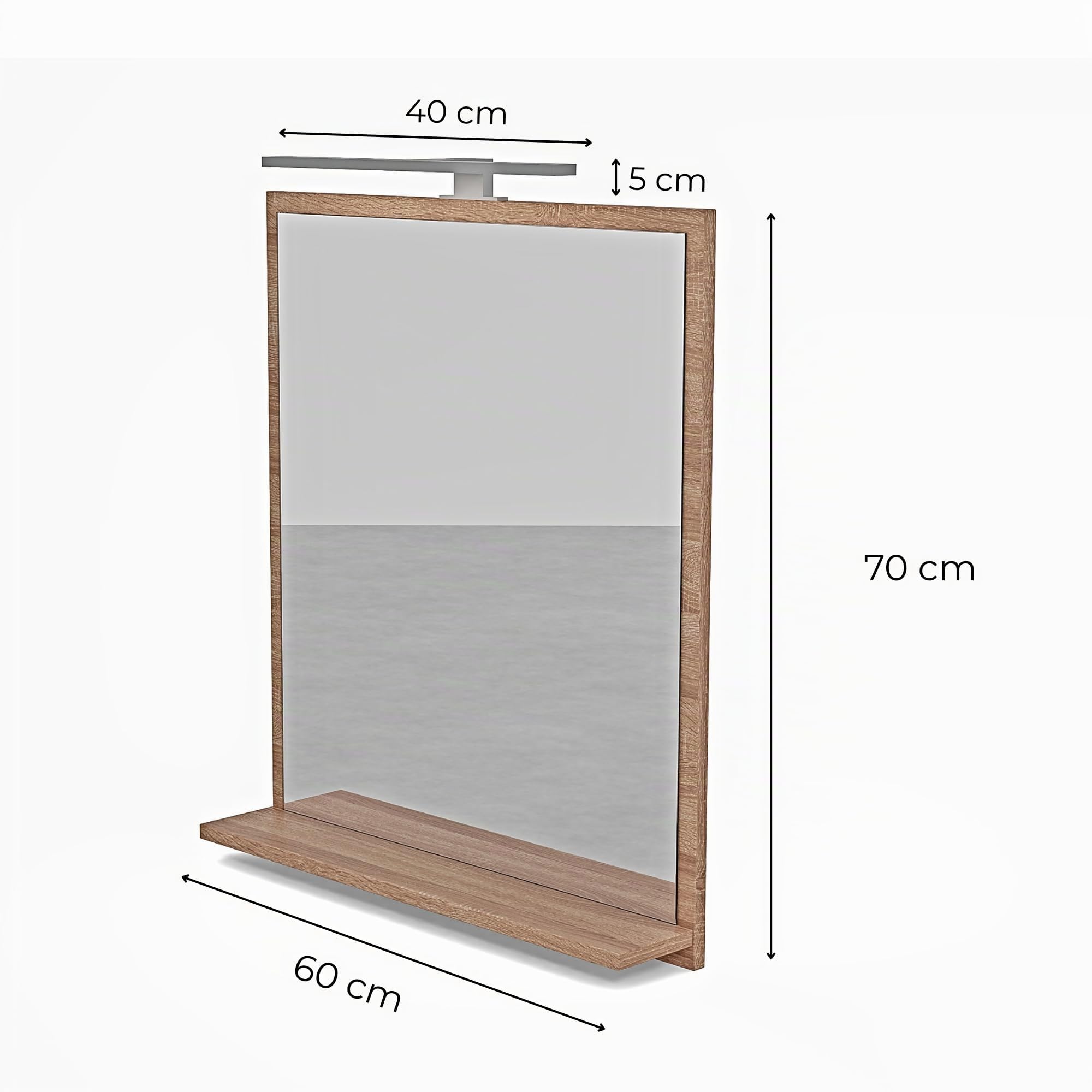 Specchio Bagno con Luce da Parete Sonoma A: 70 cm x L: 60cm con Mensola - Specchio da Bagno LED Retroilluminato con Ripiani, IP44 Impermeabile la Toilette Riflesso LED 4000 K