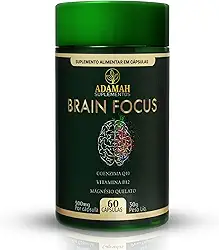 Brain Focus Adamah - Nootrópico para Memória e Concentração - Com Fosfatidilserina, L-Tirosina, Coenzima Q10, Magnésio Quelato e Cafeína - 60 Cápsulas