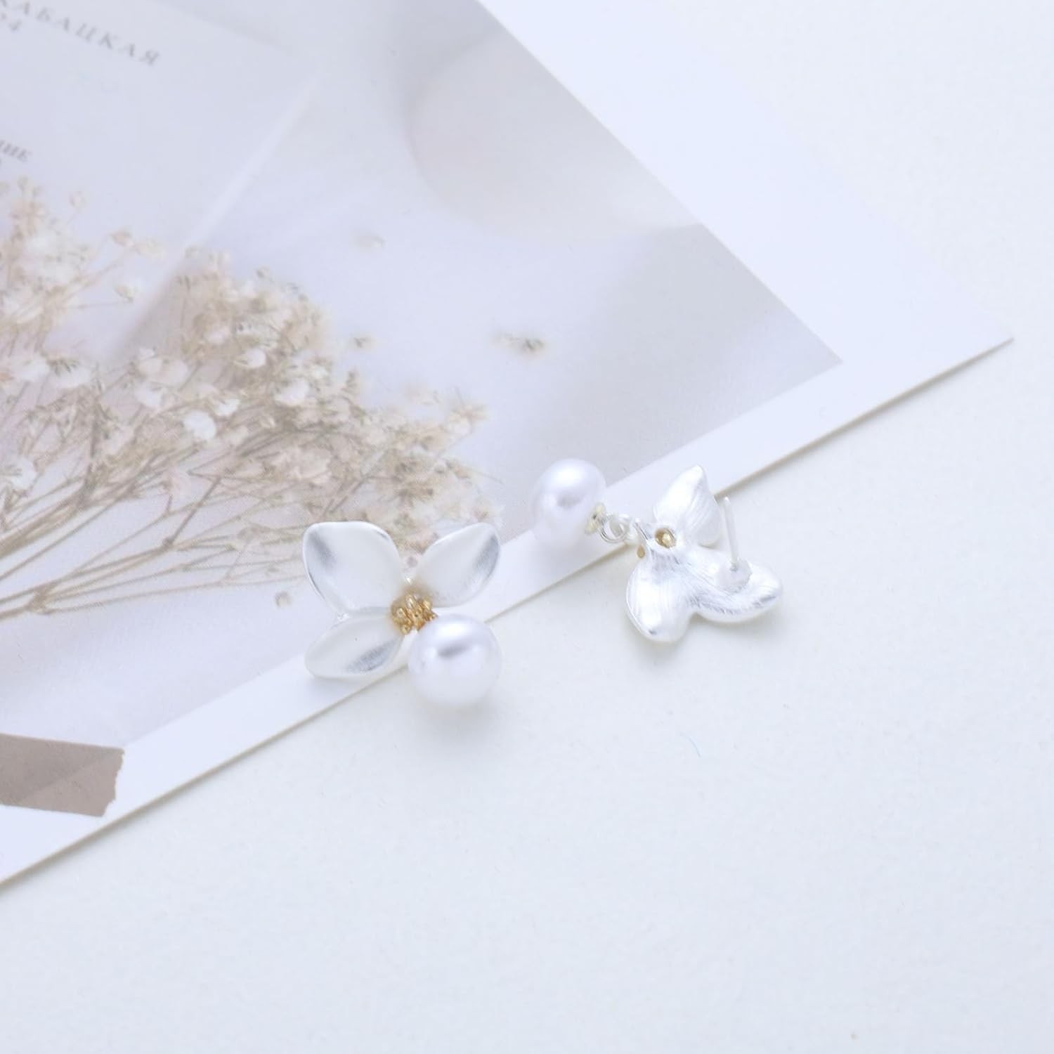 Boho Flower Pearl Earrings Gold Flower Blossom Stud Earrings Vintage Pearl Dangle Earring Personalized Floral Lily Petal Earring Jewelry for Women - Image 4