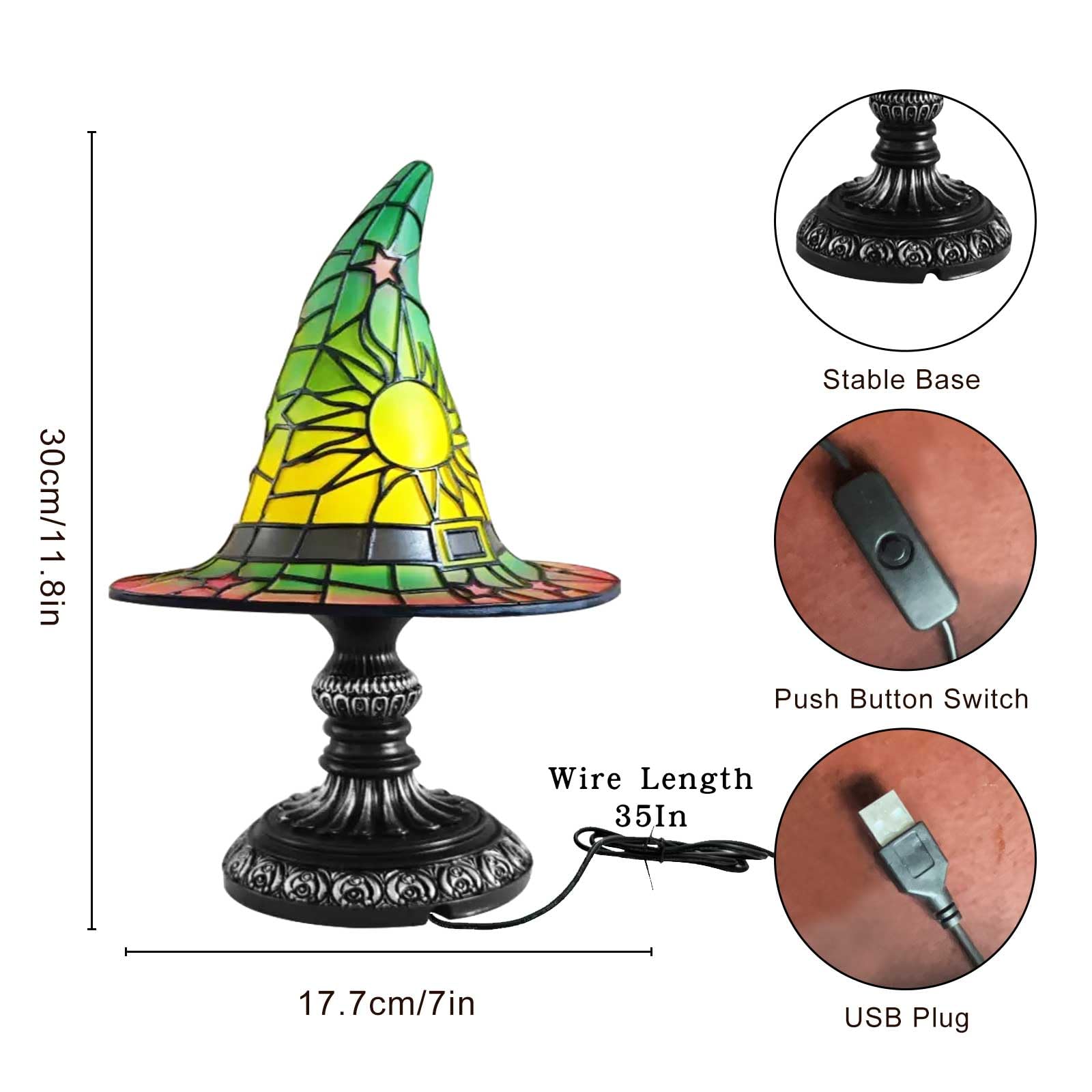 Lampe De Table LED Gothique En Forme De Chapeau De Sorcière – Décoration Halloween Et Ambiance Mystique Toute L’année, En Résine Artisanale, Lumière Chaude