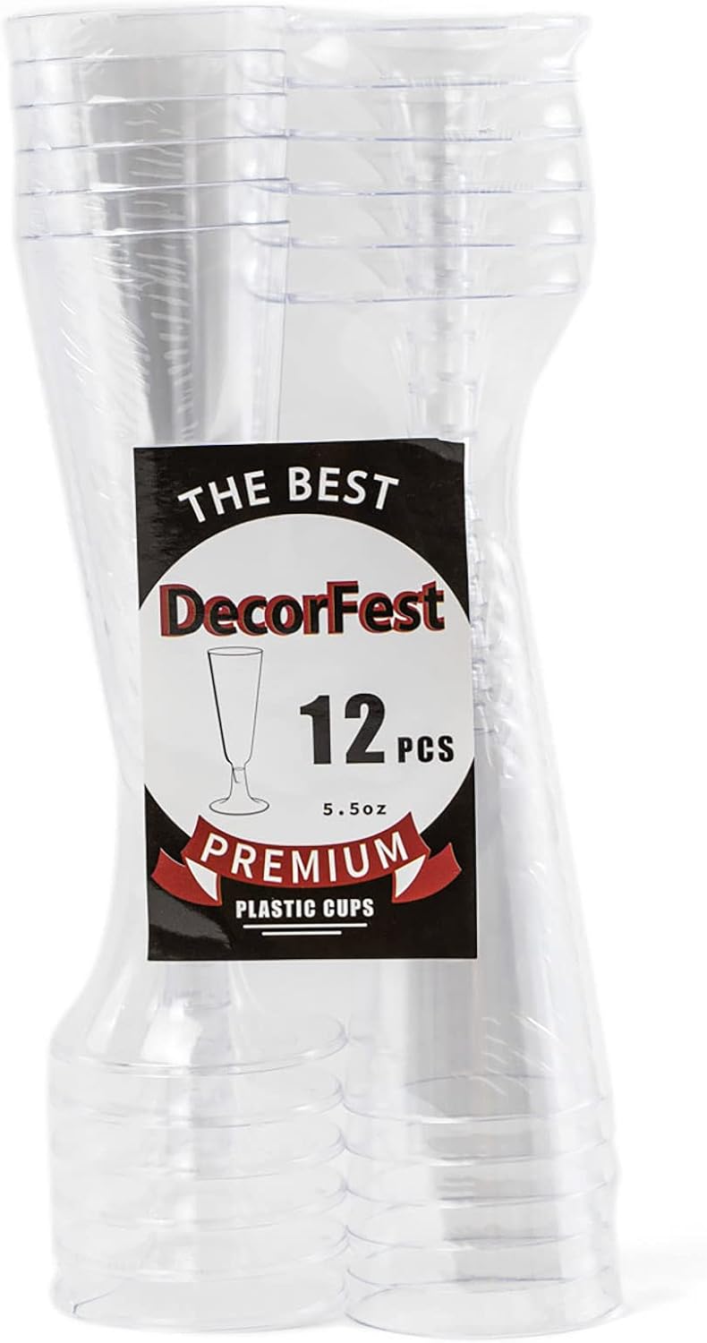 Disposable Clear Plastic Champagne Glasses, 5.5oz, 12pc Per Pack, 20 Packs. Toasting Flute Set for Mimosas, Bloody Mary's, Shatterproof Style Wine Glass