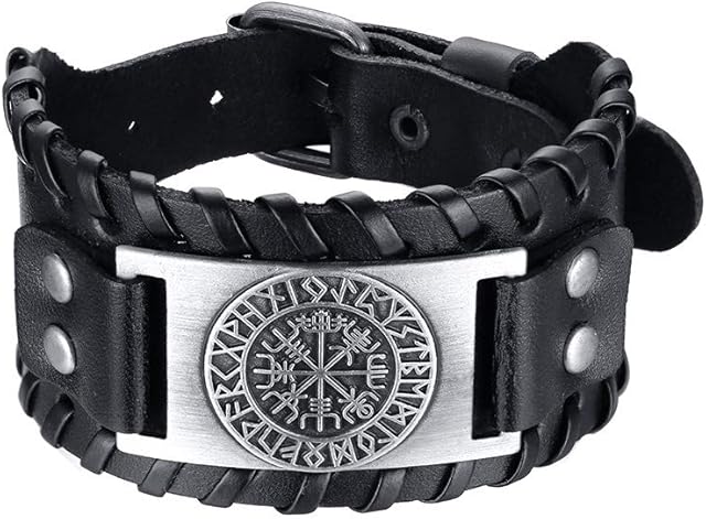VNOX Mens Thor's Hammer Bracelet Black Braided Rope Wristbands Stainless Steel Norse Viking Jewelry Valknut Protection Amulet Birthday Gift for Men Boys (Bracelet-21)