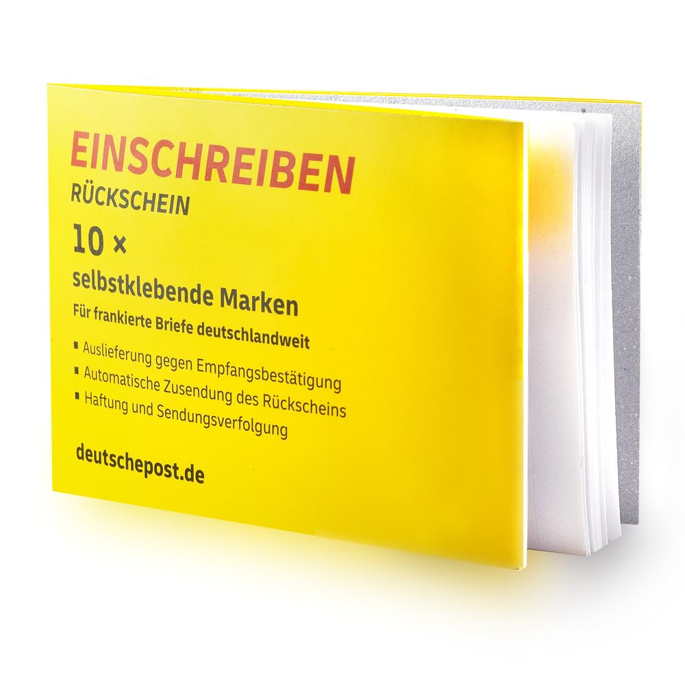 10 Stück selbstklebende Einschreiben-Briefmarken Rückschein Einschreiben-Marken Porto Etiketten Label Aufkleber Block mit Barcode | Auslieferung mit Empfangsbestätigung | Haftung & Sendungsverfolgung
