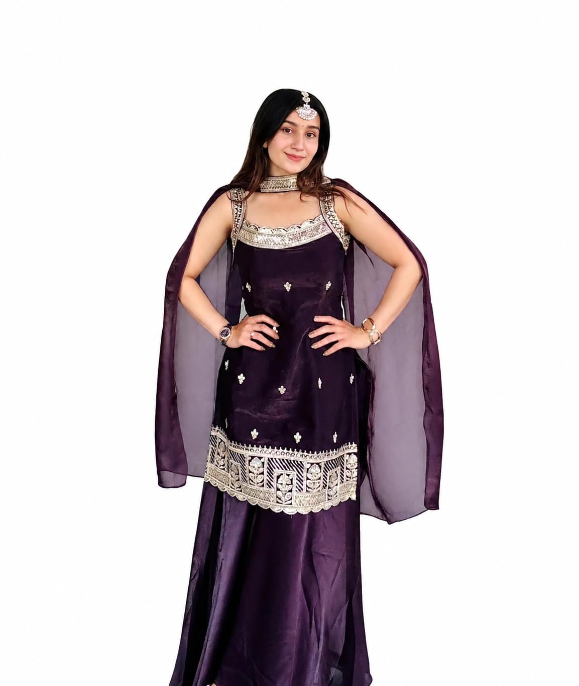 Women's Purple Embroidered Kurta Sharara Set with Dupatta | Ethnic Party Suit Set for Women | Festive & Wedding Collection-image-47