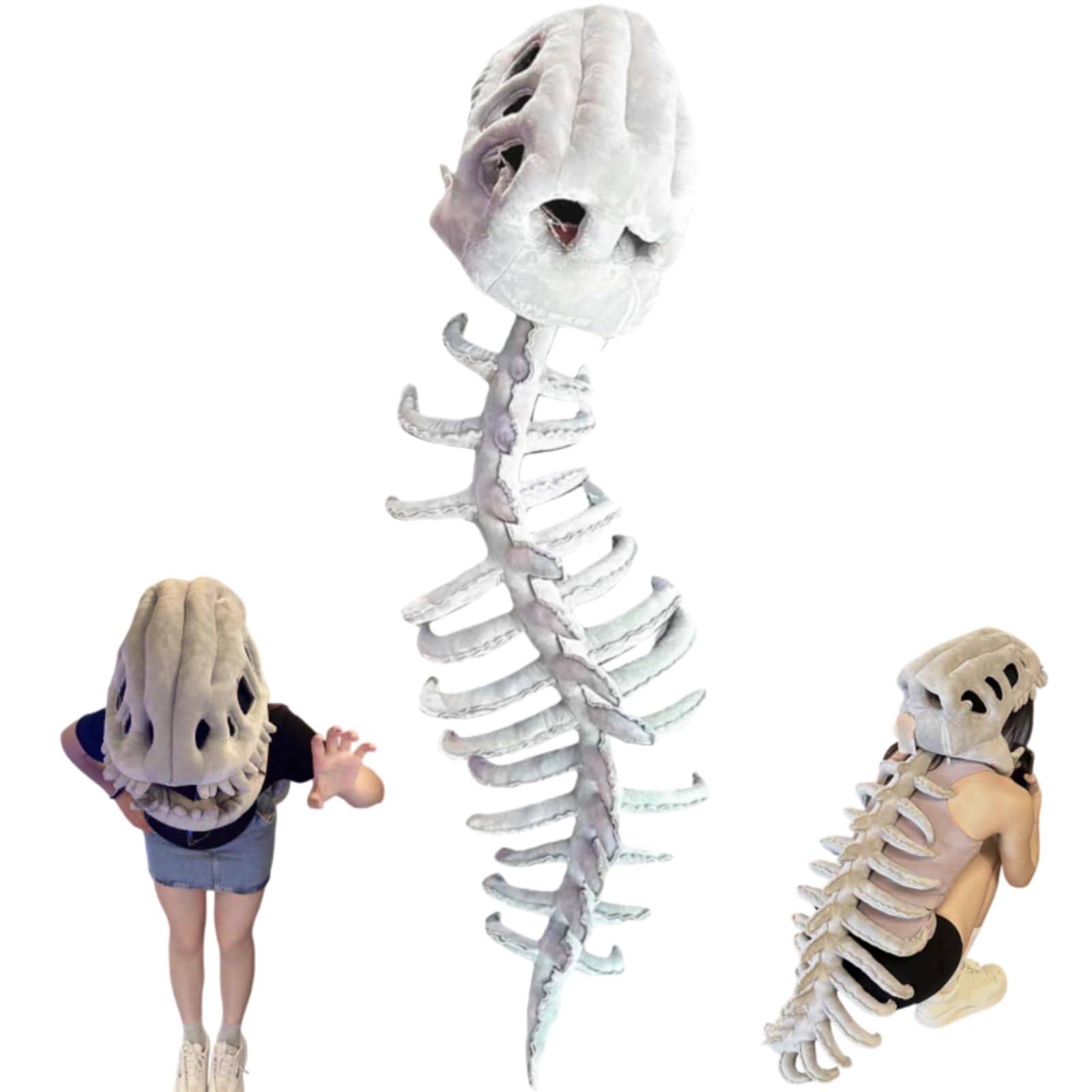 Conjunto de disfraz realista de esqueleto de dinosaurio para adultos y niños, overol ligero de dinosaurio fósil con diadema y columna vertebral para fiestas de disfraces