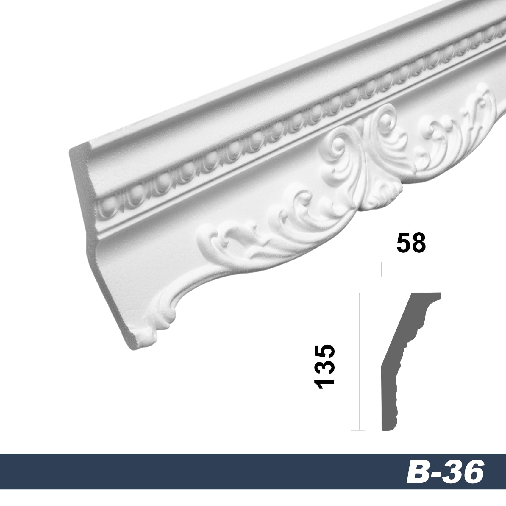 Marbet soffitto modanature bianco pacchetto risparmio di styrofoam EPS - stucco modanature fantasia, nel design tradizionale - (20 metri B-36) modanature decorative modanature angolari