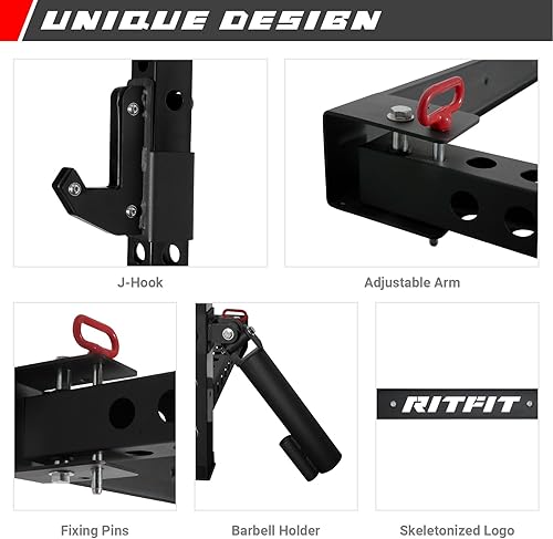 Miniatura 5 de RitFit Estante plegable multifuncional para gimnasio en casa, estante de sentadillas montado en la pared de 2.36 x 2.36 pulgadas con accesorios,