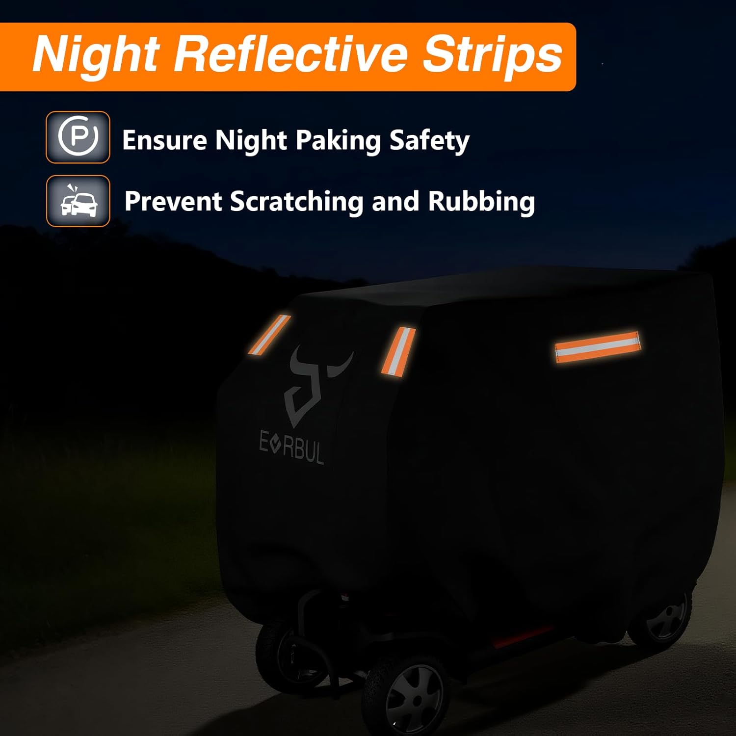 Mobility Scooter Cover Heavy Duty Waterproof 420D Outdoor Electric Scooter Cover Rain,UV, Dustproof with Reflective Strips Air Vents Windproof Buckles 57"L x 27"W x 39" H - Image 7