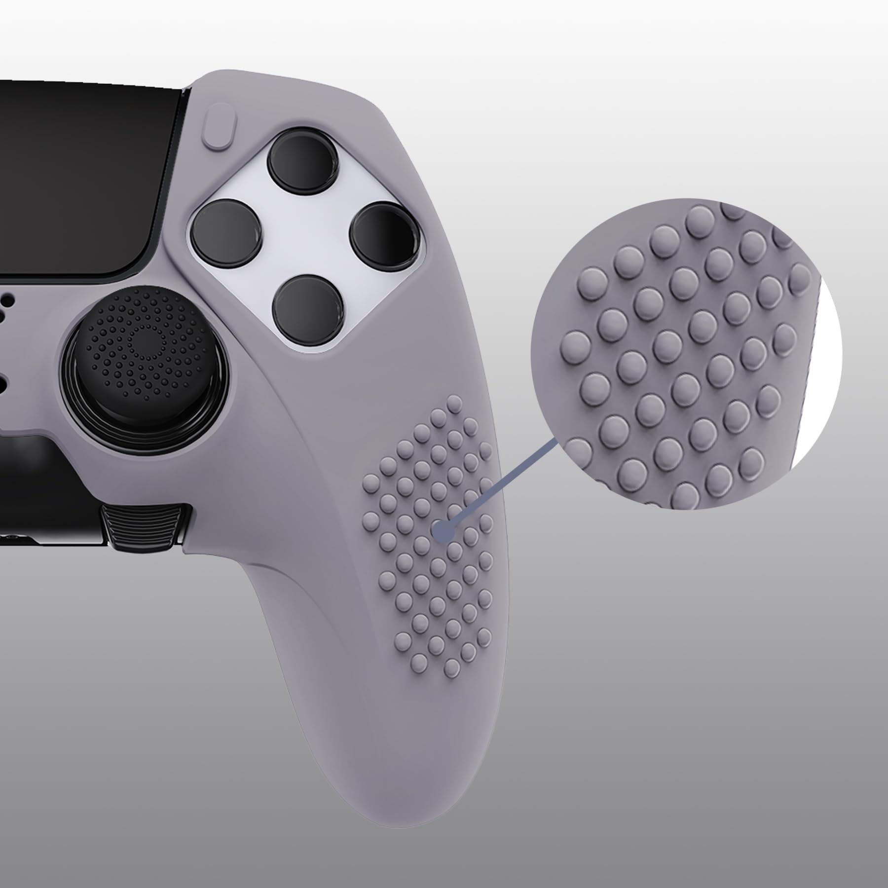 PlayVital Funda de Silicona Antideslizante para ps5 Edge - Carcasa Protectora con 6 Tapas de Joysticks, Cubierta de Goma Tacto Suave, Protector de Mando, Diseño 3D Tachonado (Gris Metálico) — view 6