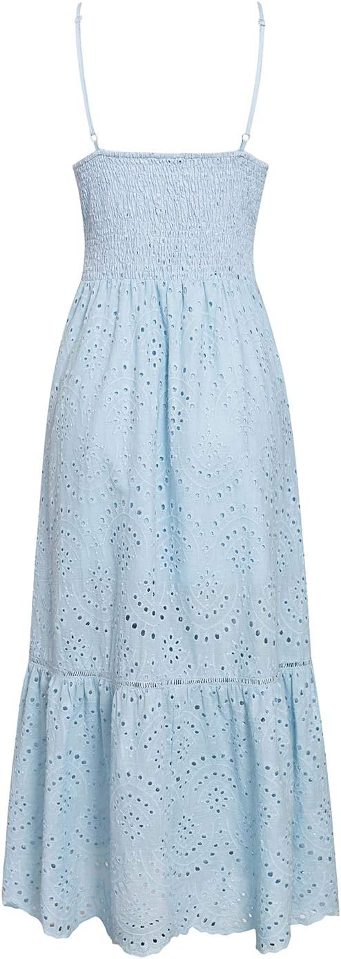 BerryGo Women's Embroidery Pearl Button Down Dress V Neck Spaghetti Strap Maxi Dress - Image 5