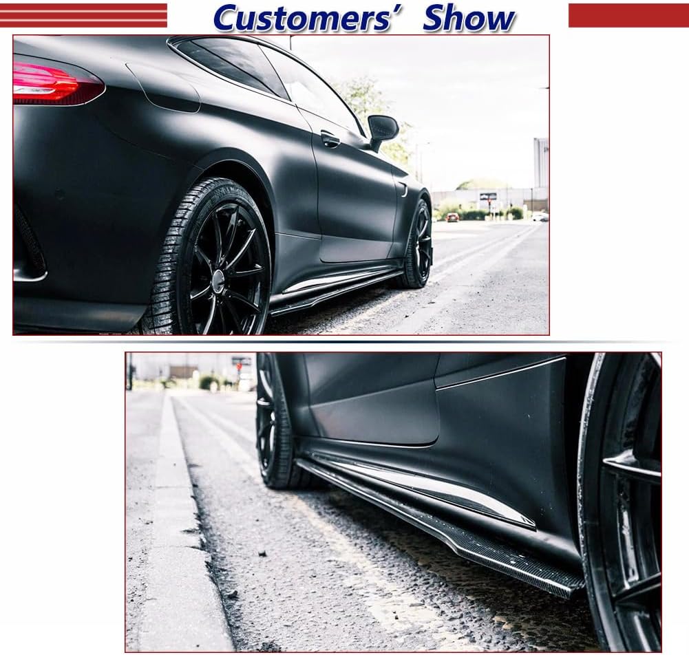 Side Skirts Rocker Panels for Mercedes C-Class W205 Sedan Coupe 2015-2019 FRP High-Stiffness Construction, CNC Moulded 3D Design, Sporty Exterior Styling Upgrade(Gloss Black FRP)