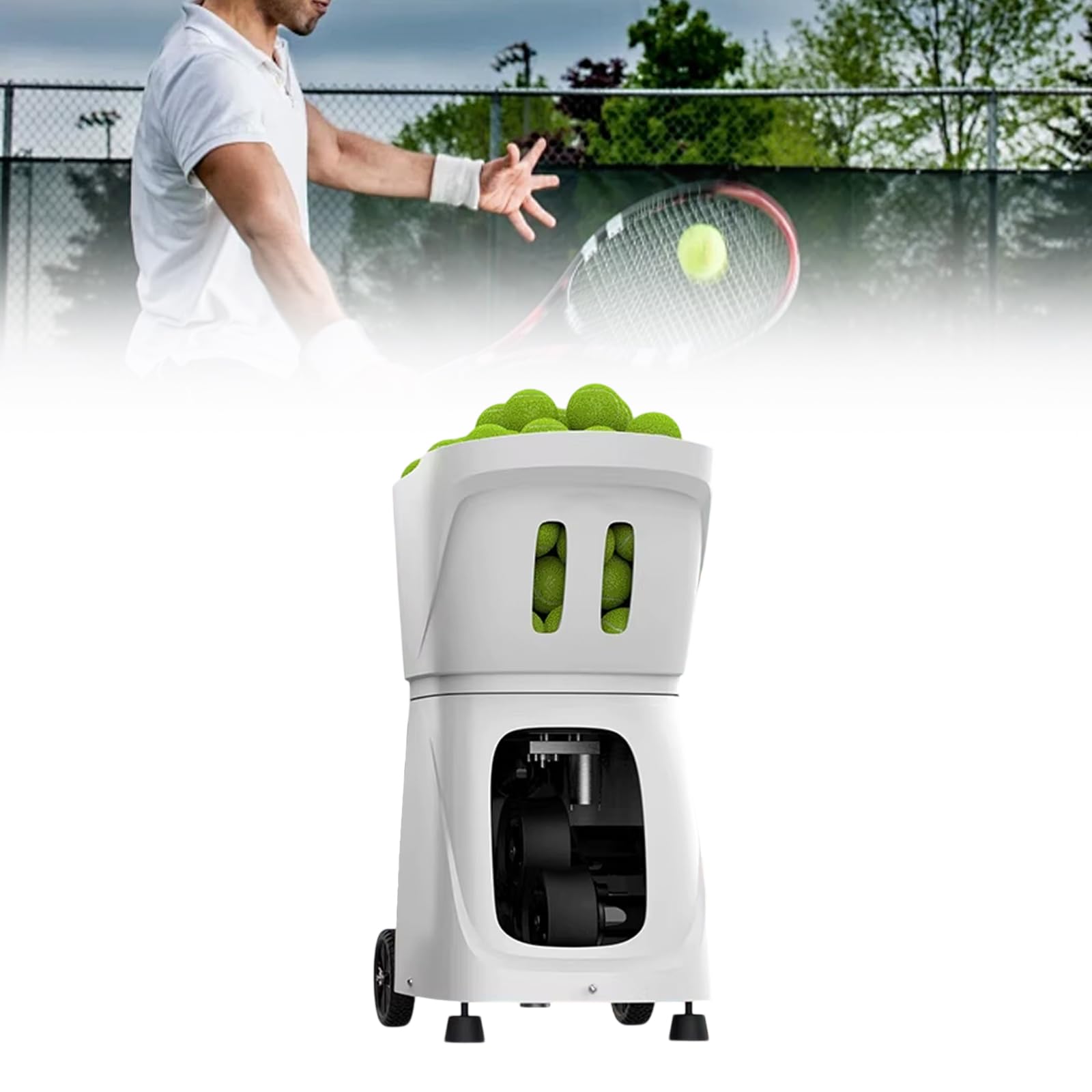 Pt-Smart Pro Macchina per Palline da Tennis Professionale,Allenatore Tennis Automatico Portatile,Velocità Della Palla 20-120 km/h,Frequenza di Servizio 1,8-8 Secondi/Palla,per Appassiona(Color:Bianco)